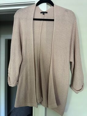 Staccato Open-Front Knit Cardigan in Light Blush